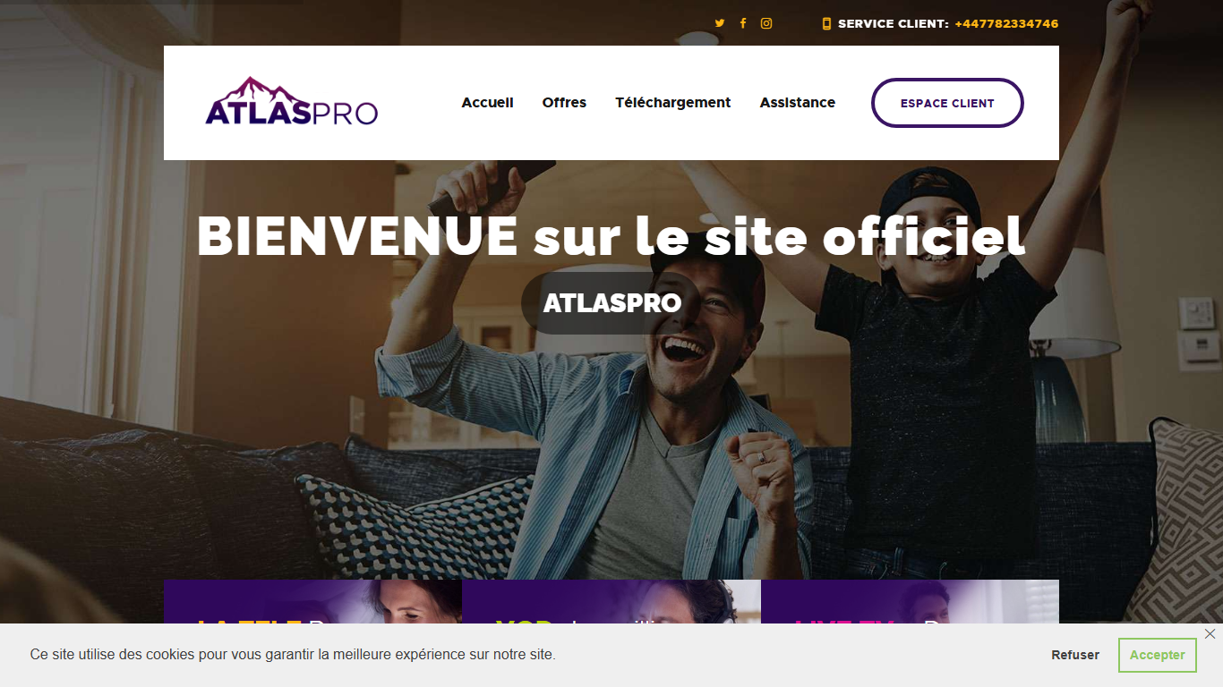 Atlas Pro IPTV homepage