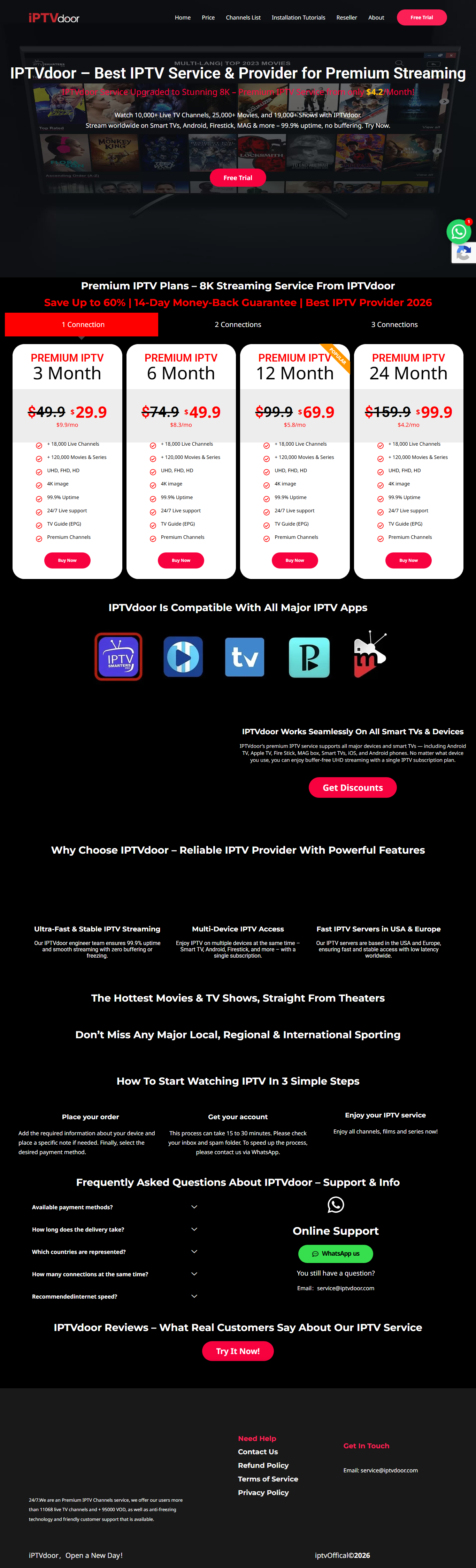 IPTVDoor full homepage showing global channel grid