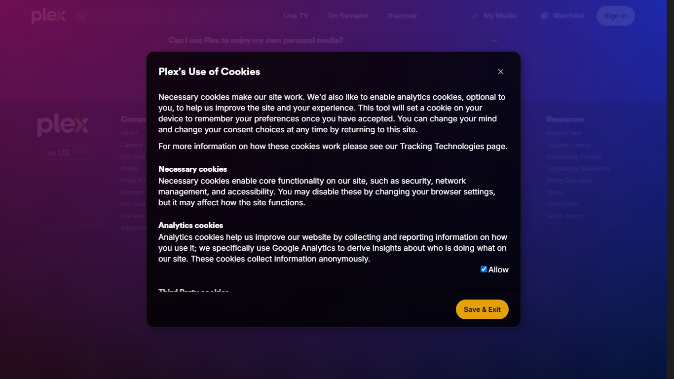 Plex homepage