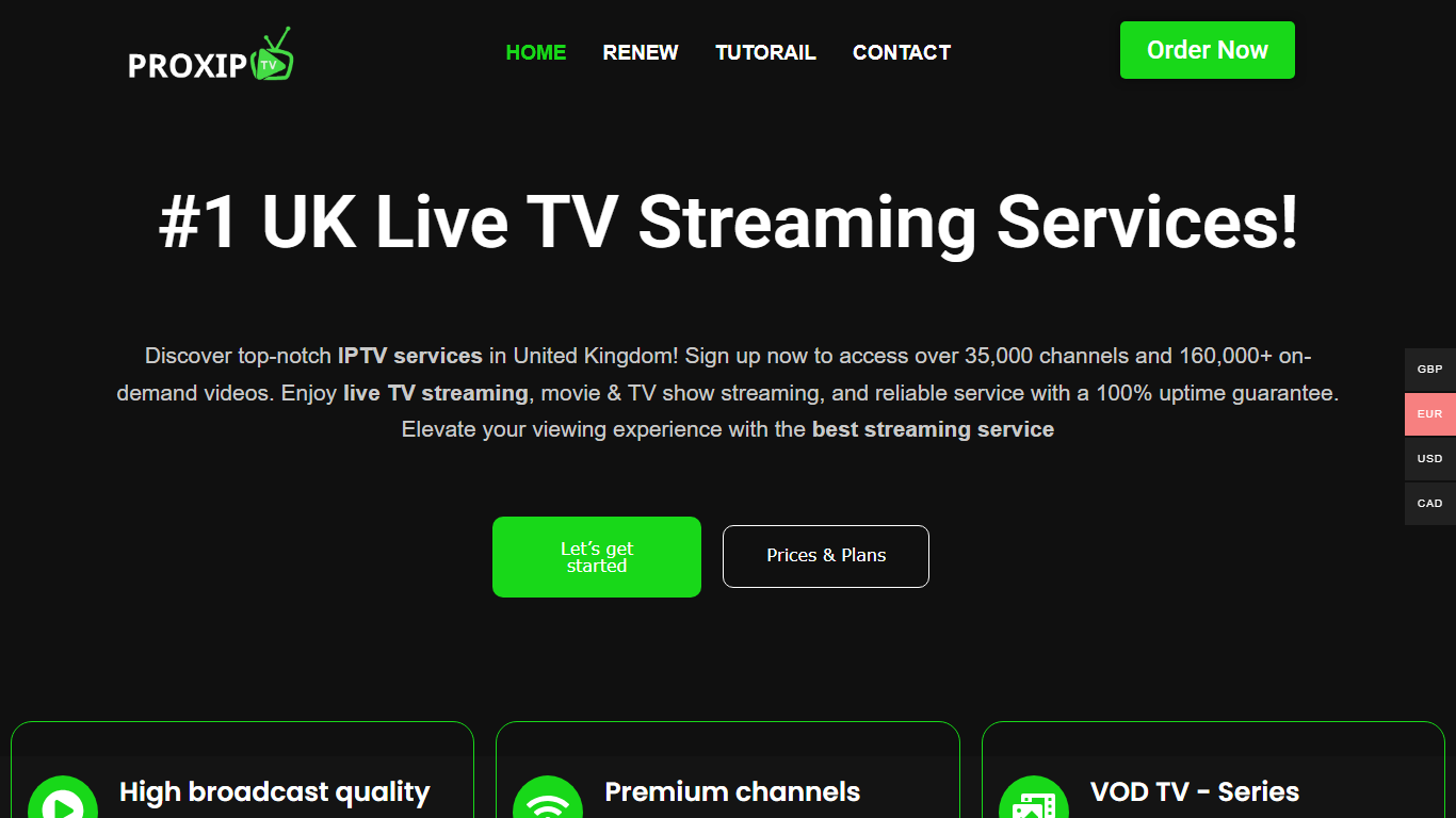 Prox IPTV homepage