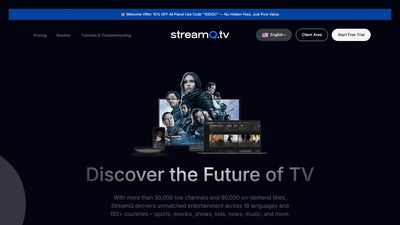 StreamQ IPTV homepage